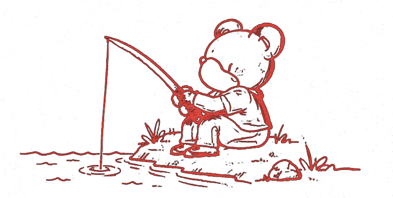 A bear fishing by a quiet pond